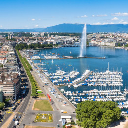 Aerial view of Leman lake - Geneva city in Switzerland